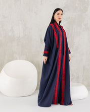 Navy and red abaya.