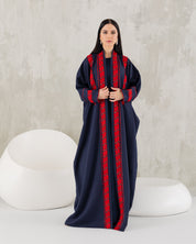 Navy and red abaya.