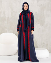 Navy and red abaya.