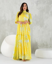 Print Gypsy Maxi Dress With Tie Back Neckline