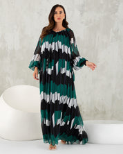 Maxi Dress With Belt, Bishop Sleeves and Beaded Tassel Detail