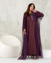 Polka Dot Tulle Abaya With Inner Kaftan