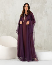 Polka Dot Tulle Abaya With Inner Kaftan