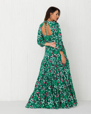 Print Tiered With Fitted Bodice and Bishop Sleeves